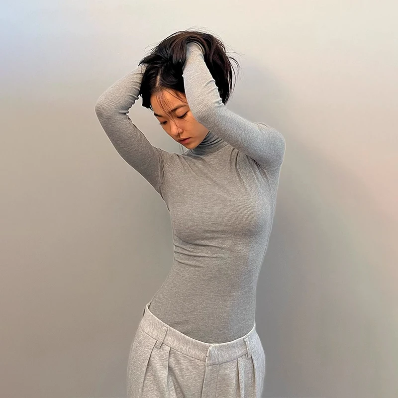 

Осенне-зимняя корейская однотонная водолазка с длинным рукавом, тонкая футболка для женщин