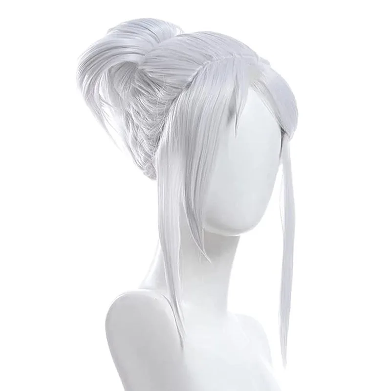 Game Valorant Jett Cosplay Wig Silvery White Cosplay JEET Wigs Halloween Heat Resistant Women Cosplay Wigs image 2