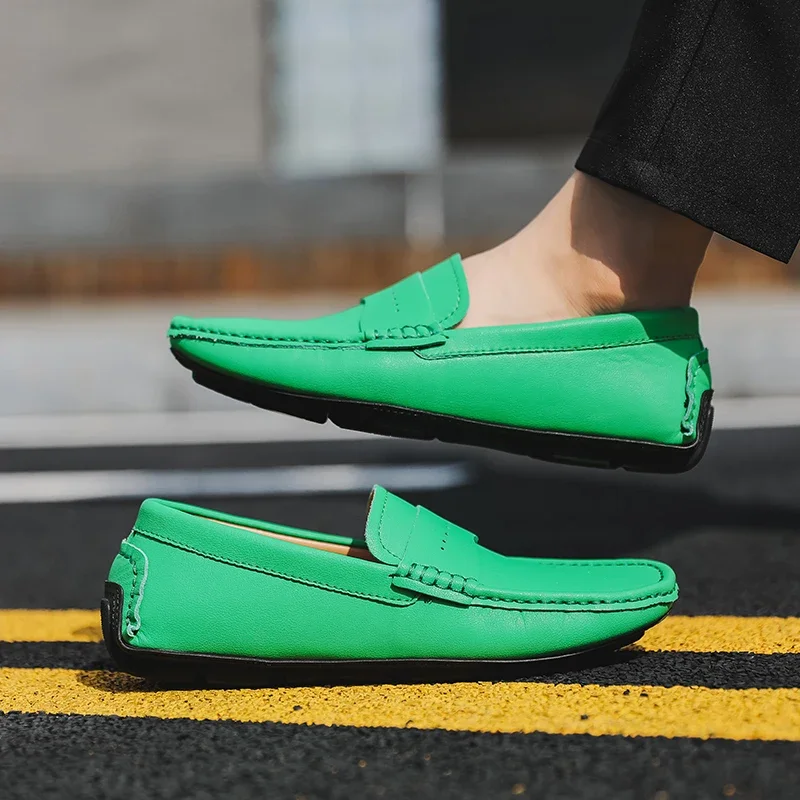 Fashionable Gentleman Keep Warm Casual Moccasin Shoes Green Male Party Dress Loafers Winter Thermal Italian Style Snow Shoes