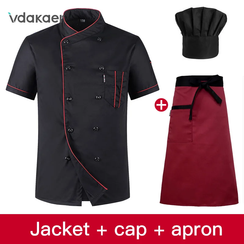 

vdakaer chef coat Shirt Breathable Cotton Jacket+cap+apron works clothes for men Unisex chef jackets restaurant Hotel uniform