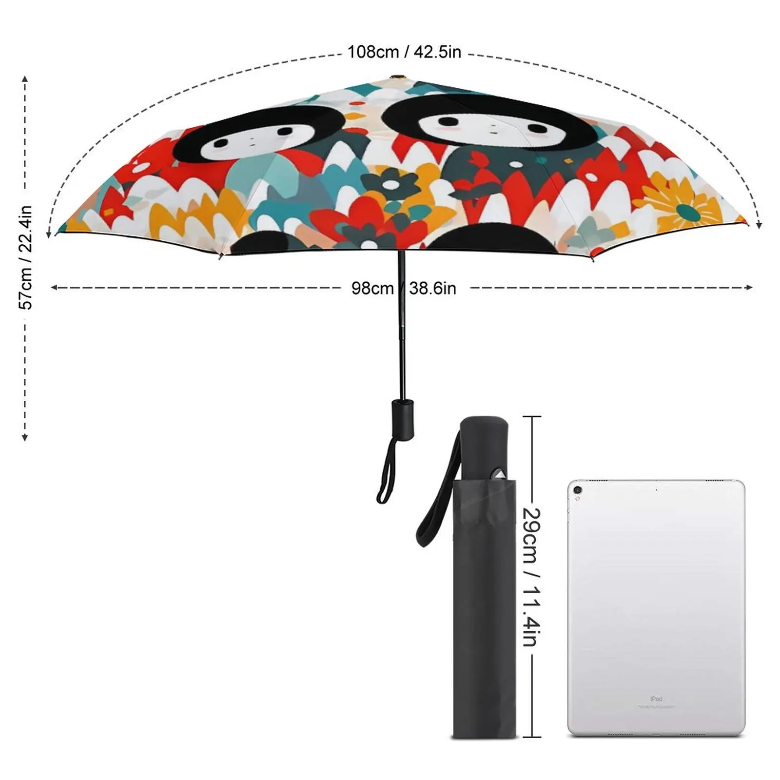 Foldable Umbrella Japanese Dolls Windproof Umbrella Women Kaleidoscope Dreams Three Fold Auto Sunshade Travel Colorful Umbrellas