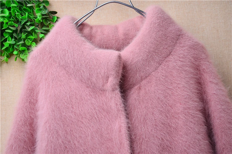 Women Mujer Autumn Winter Thick Warm Hairy Angora Rabbit Hair Knitted Three Quarter Sleeves Loose Cardigans Sweater Jacket Coat