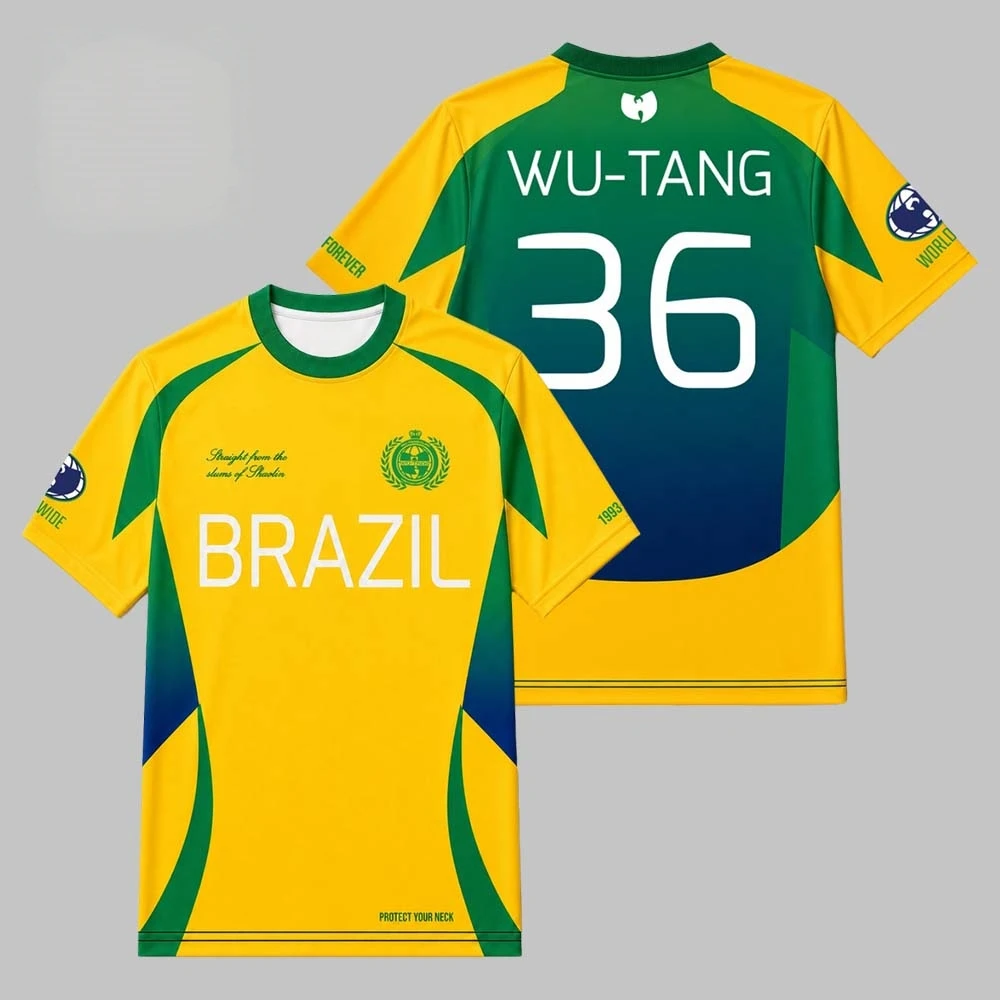 2026 Wu-Tang Clan 3D-Druck Brasilien Fußballtrikot, Herren Damen Y2k Hip-Hop-Stil Atmungsaktives Schnelltrocknendes Mode-Sweatshirt