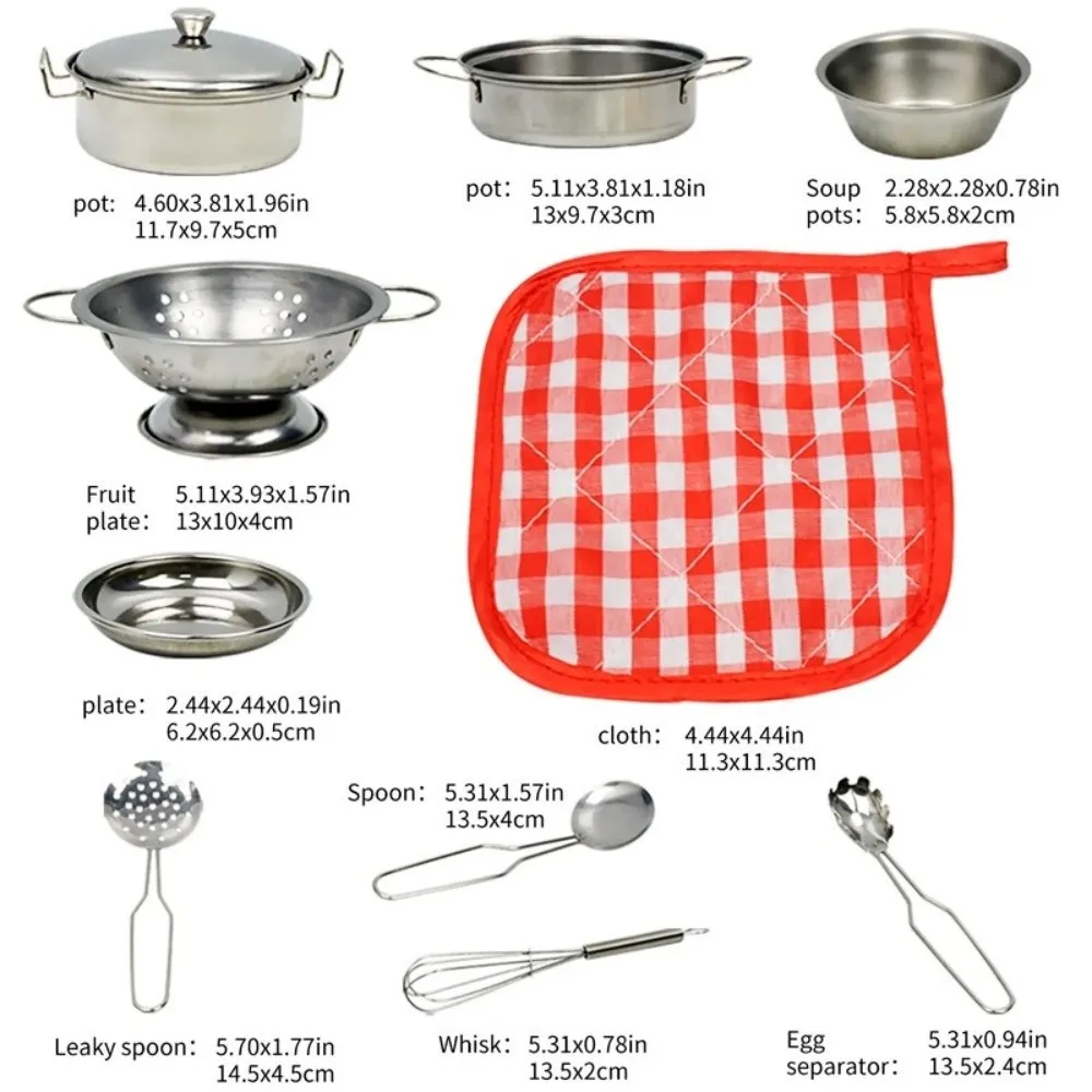 Juego de cocina de simulación de acero inoxidable, Mini con tapa, juguetes de cocina para niños, utensilios de cocina interactivos de acero inoxidable simulado