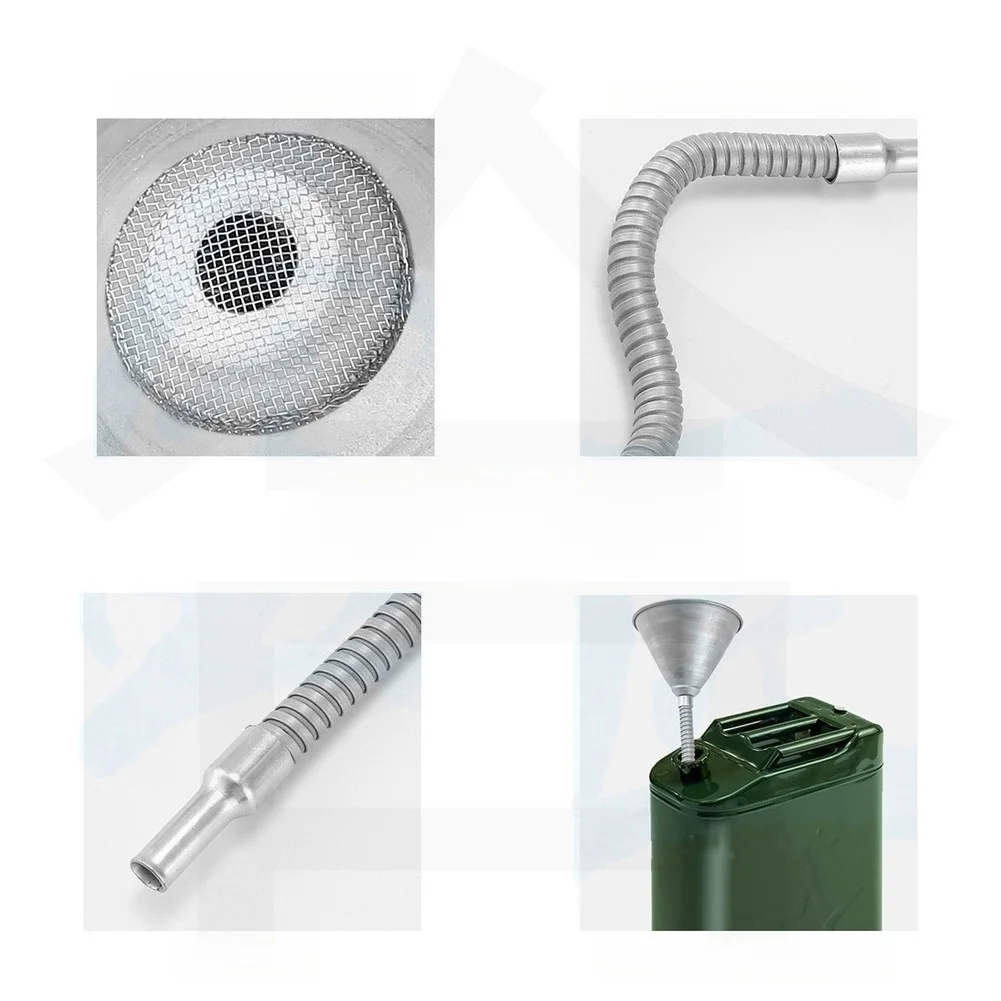 Iron Oil Funnel with Built-in Filter and Flexible Hose for Precise Refilling of Engines Generators and Hydraulic Systems
