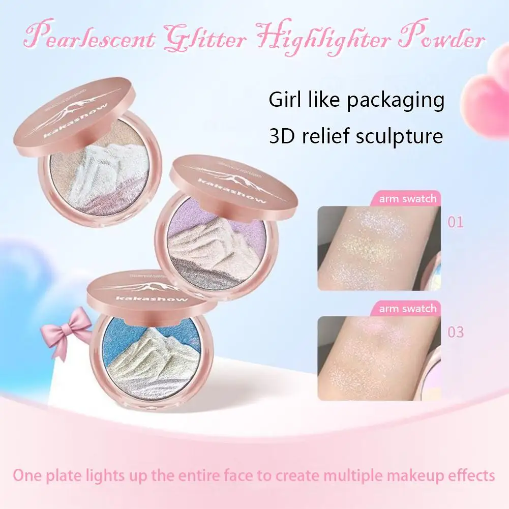 Kakashow 3 cores estrela explosão paleta de iluminador de longa duração à prova dwaterproof água rosto shimmer pó para radiante molhado olhar hiingter maquiagem