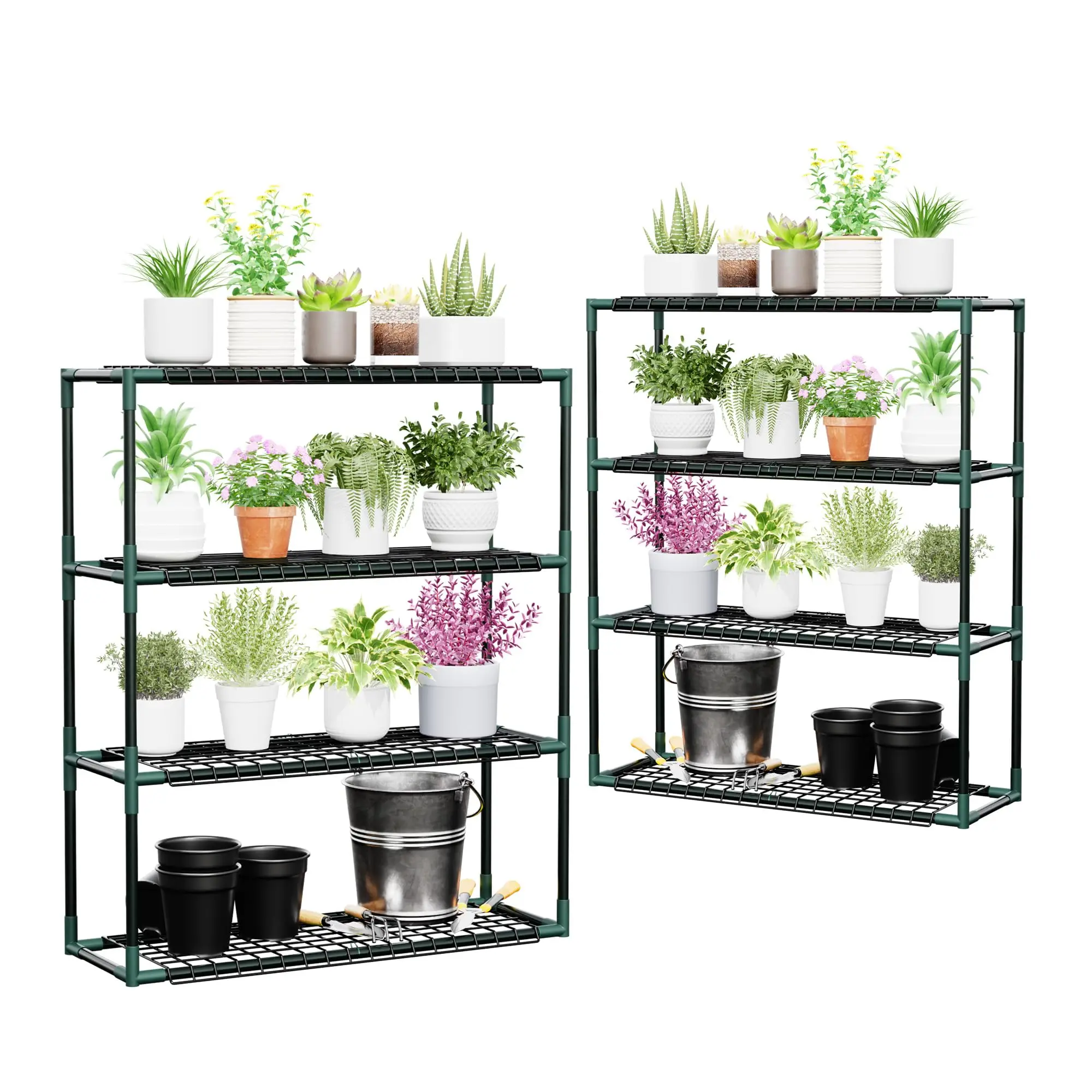 Outdoor Plant Shelves, 4 Tier 2 Pack Metal Stable Greenhouse Shelving for Home, 34x12x40 Inch Portable Plant Shelf