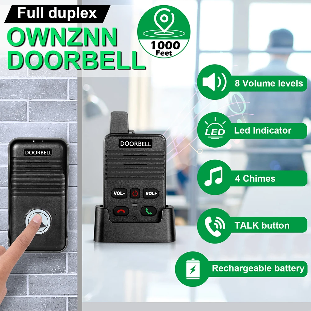 Wireless Voice Duplex Intercom Doorbell 500M House Home Audio Hand Free Two Way Wireless Doorbell for House Home Factory Office