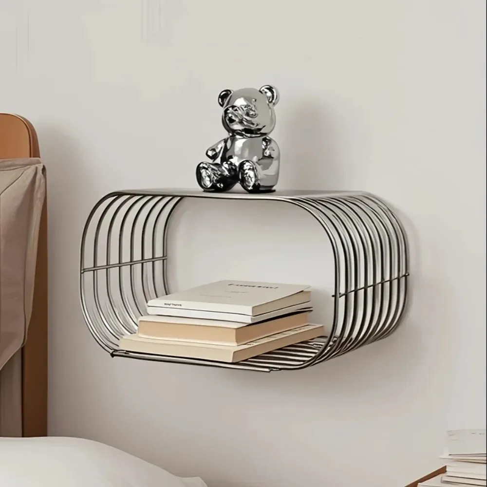 Metal Wall Shelf, Industrial Chrome Floating Rack, Oval Wire Storage Organizer for Bedroom Living Room