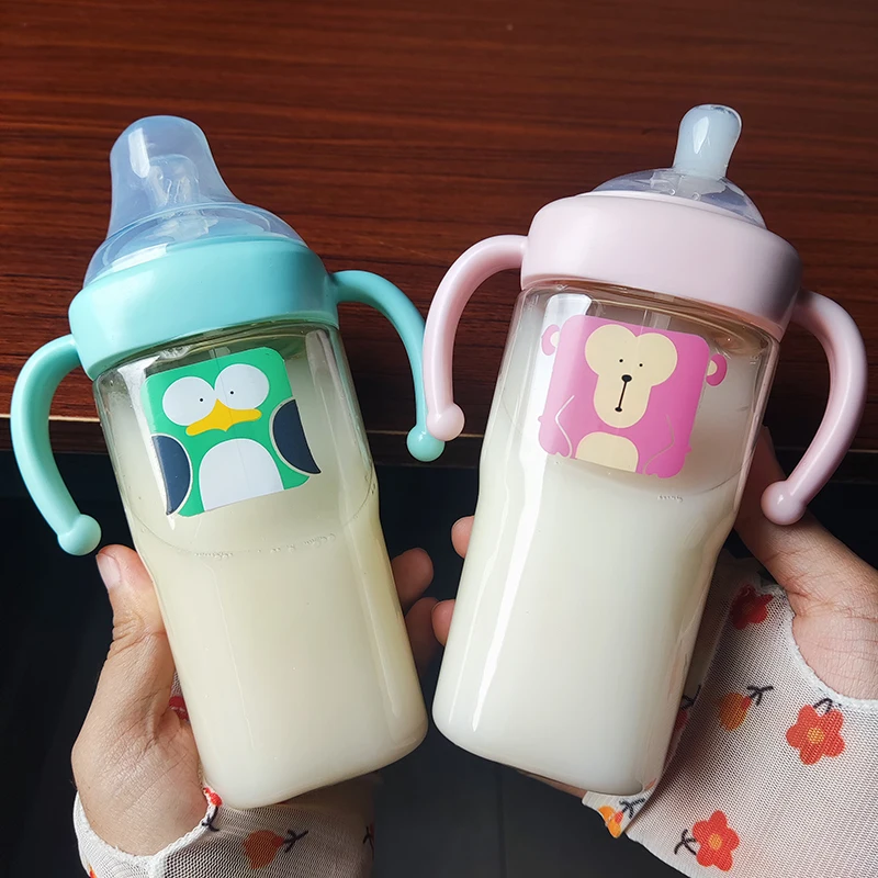 PPSU Baby Bottles Feeding Bottle with Handle Nano Antibacterial Nursing Bottle with Cross Hole Feeding Bottles for 6 Months+