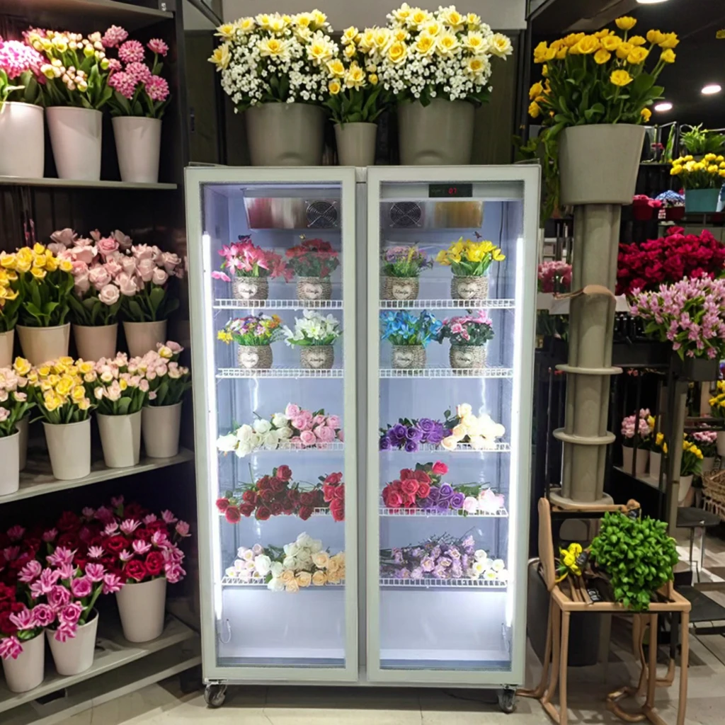 900L Refrigerated Transparent Flower Preserver/Display Fridge for Florist Shop - Drain- Commercial Cabinetpromote sales