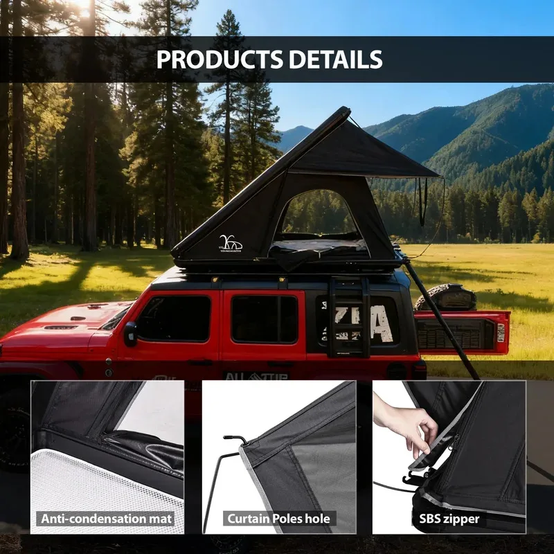

YOUNGHUNTER 2 Person Hard Shell Roof Top off Ground 4 Season Modern Black Waterproof Can Car Camping Tent