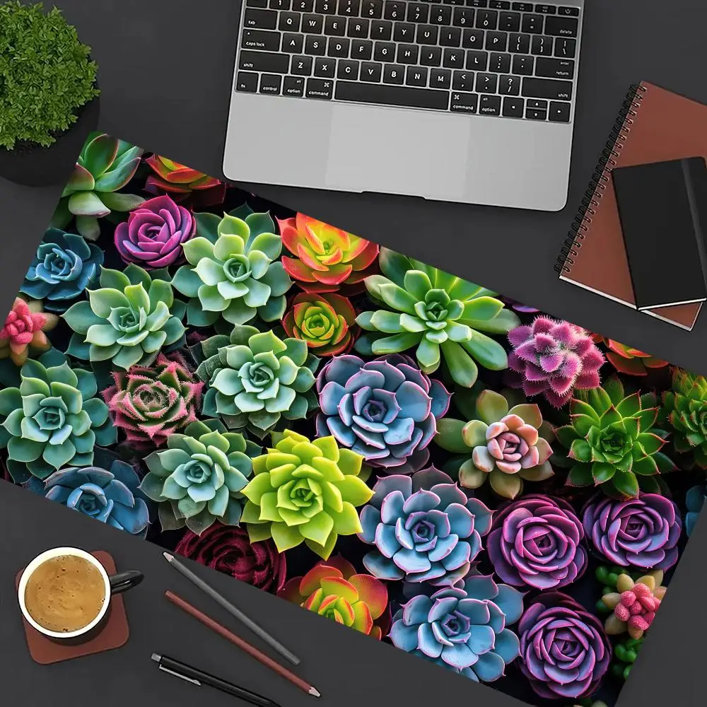 

Succulent Plants Mouse Pad Large Computer Office Game Table Mat XXL Rubber Anti-slip Stitched Edges Keyboard Mats Long Desk Pads