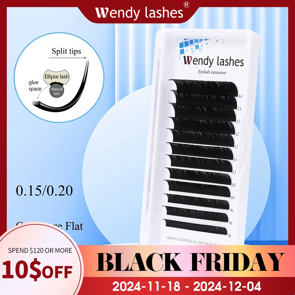 Wendy Lashes Ellipse Flat Lashes Soft Split-tips Fake Eyelash Extensions Individual Eyelashes Nature Flat Lashes Makeup Supplies