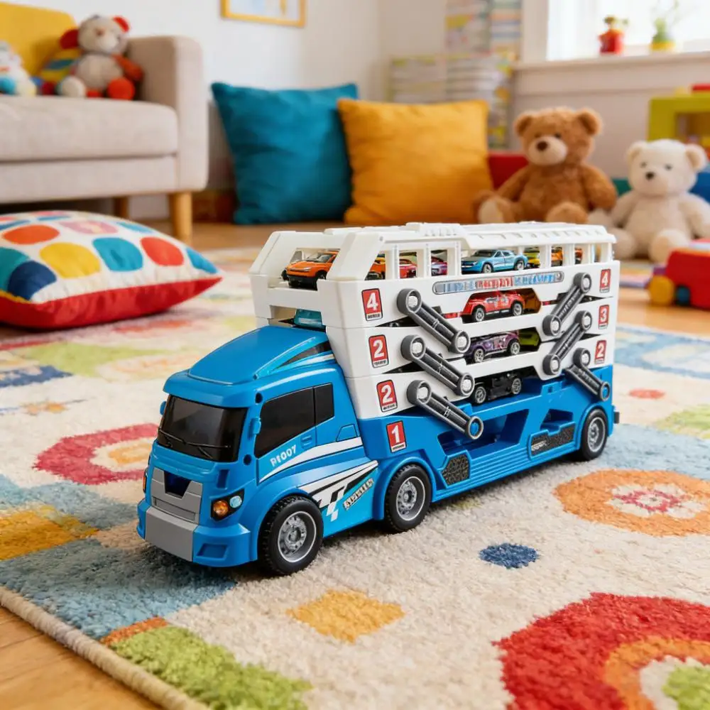 

Контейнерный грузовик из сплава и 6-машинный игрушечный набор, большая инженерная модель автомобиля, складной трековый гоночный образовательный подарок для мальчиков и девочек