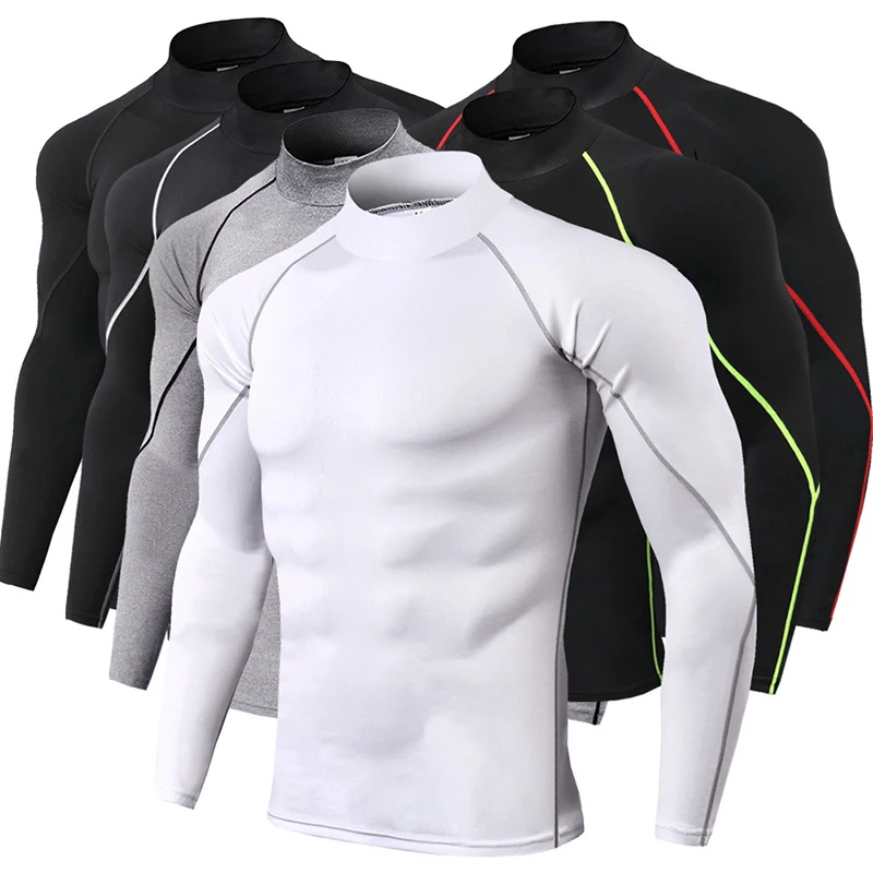 Mężczyźni kulturystyka sportowa koszulka Quick Dry koszulka do biegania z długim rękawem Top ze ściągaczem Gym T Shirt Men Fitness Tight Gym Sports