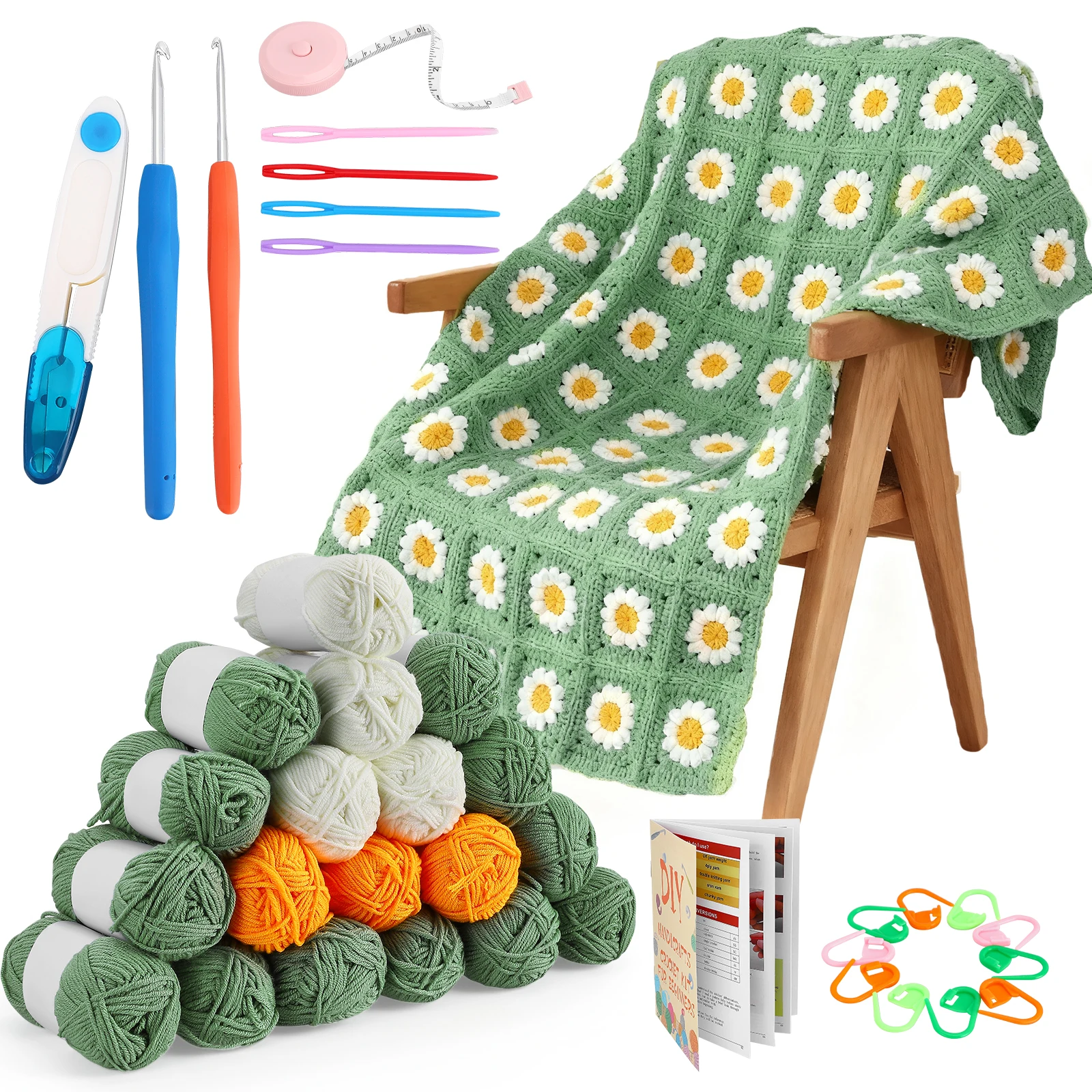 

Crochet Kit for Beginners, Crochet Starter Kit for Blanket, Granny Squares Video Instructions, Easy to Learn Knitting for Beginn