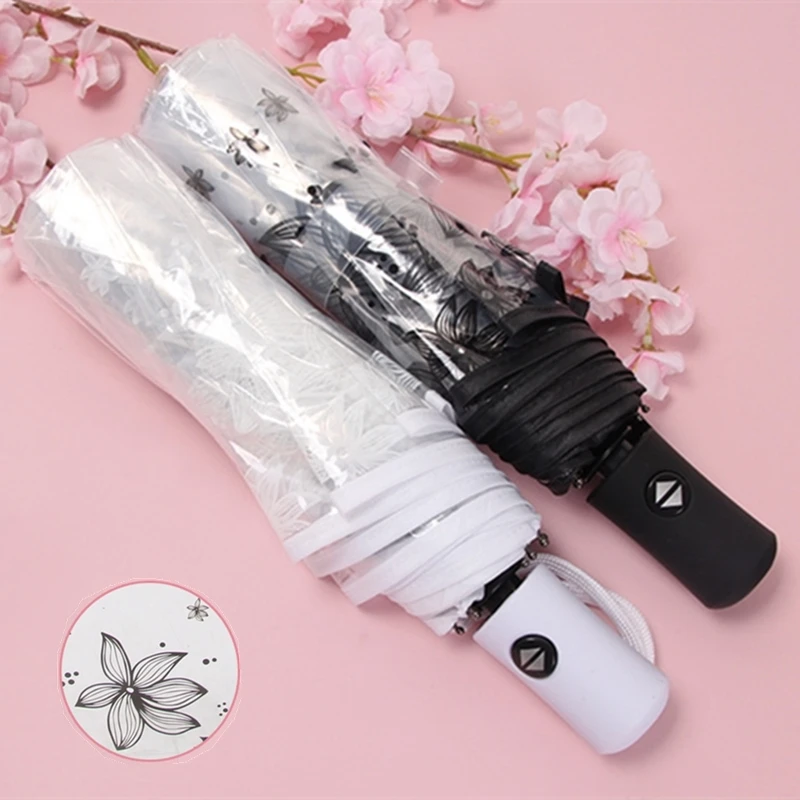 

Transparent Windproof Umbrella Fully Automatic Auto Clear Folding Rain Umbrella Women's Girls Female Black Foldable Paraso