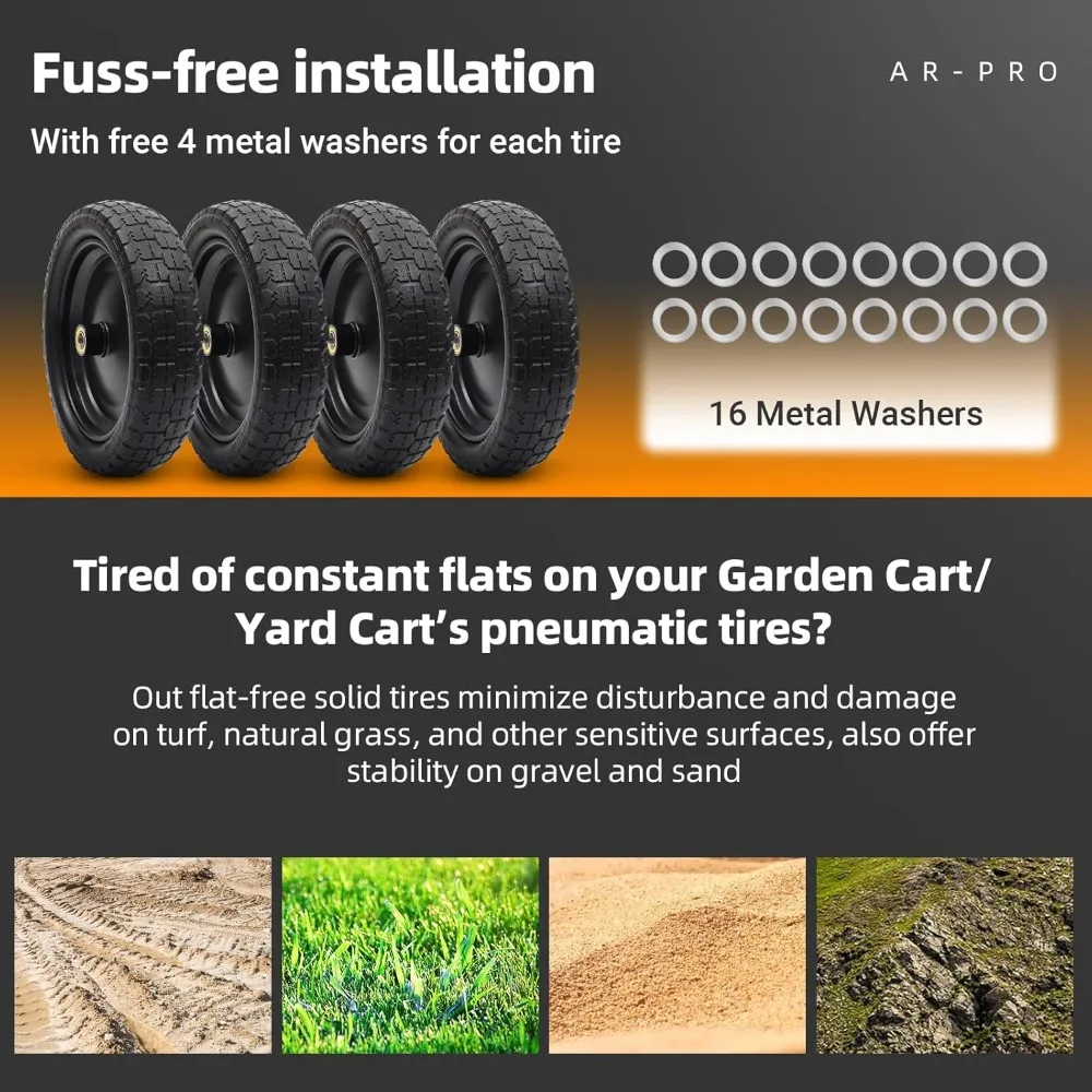 

US Shipping 13 Inch Flat Free Solid Tire and Wheel 4-Pack with 5/8 Axle Bore 2.17 Offset Hub for Garden Cart Hand Truck Lawn