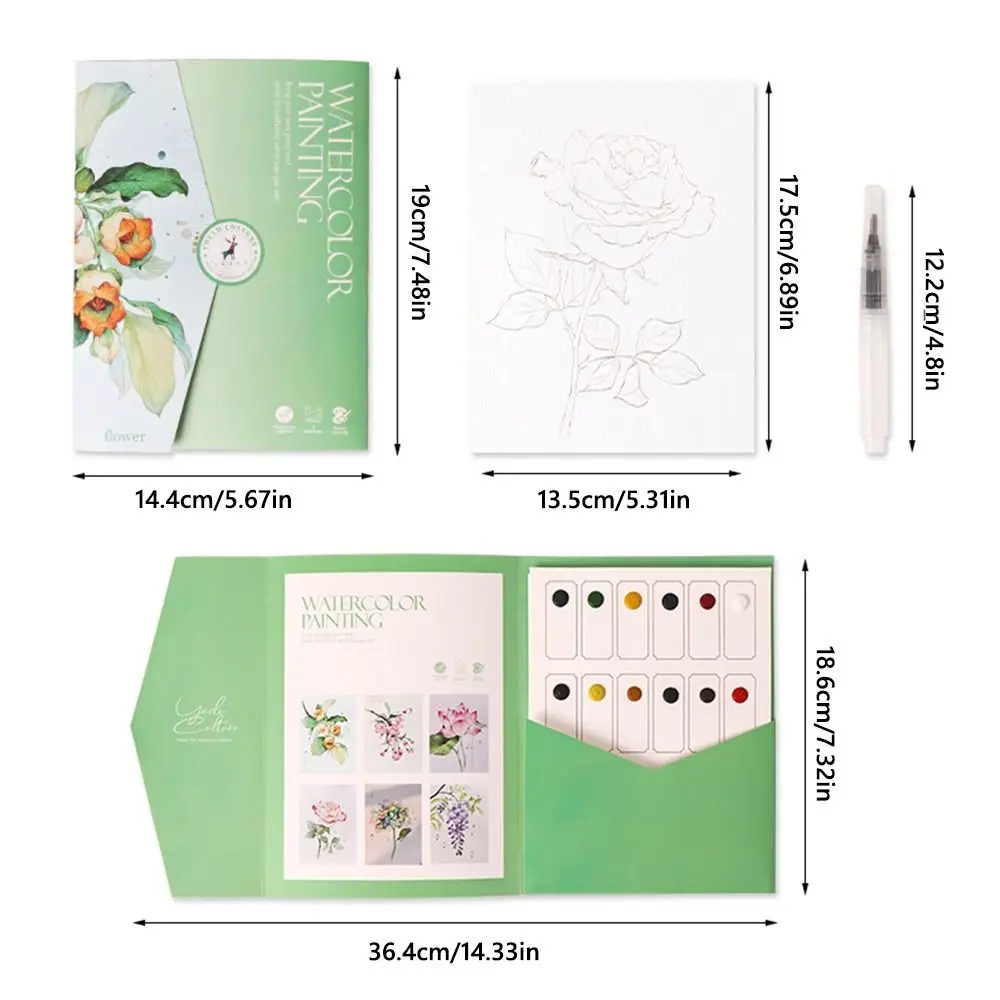 다색 수채화 그림책 중국 스타일 12색 고체 안료 그리기 책 동물 꽃 새 낙서 예술 책