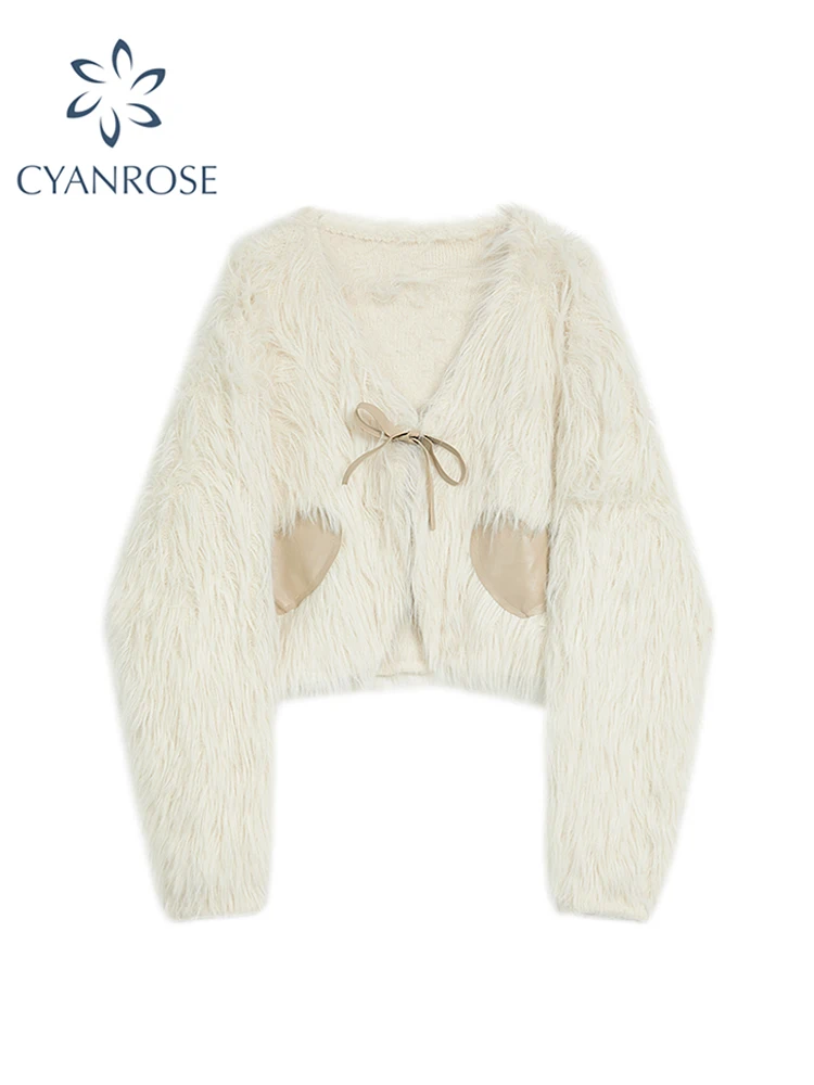 

Women's Apricot Mohair Cardigan Knitted Sweater Vintage Harajuku Korean Y2k 90s Aesthetic Long Sleeve Sweater 2000s Clothes 2023