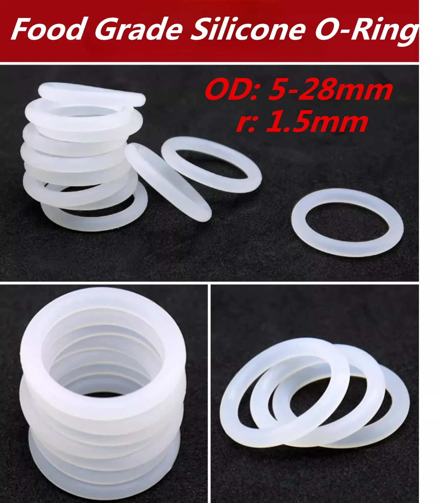 10pcs/ r1.5mm White Rubber Seal Ring, Heat-Resistant, Food Grade, Silicone O-Ring, OD 5-28mm