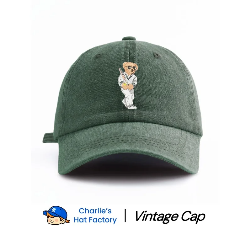 1 Stück Baseballkappe mit Baseball-Bär-Aufdruck, gewaschen, klassisch, lässig, stilvoll, Vintage, weiches Schweißband, verstellbare Größe, leicht