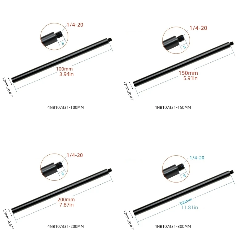 Conectores macho 1/4, varillas extensión puerto para cámaras acción y trípodes