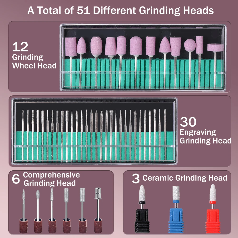 YIKOOLIN เจาะเล็บอะคริลิคชุด 20000 RPM ตะไบเล็บไฟฟ้าแบบพกพาเจล Remover เจาะ Bits ชุดเครื่องมือดูแลเล็บ