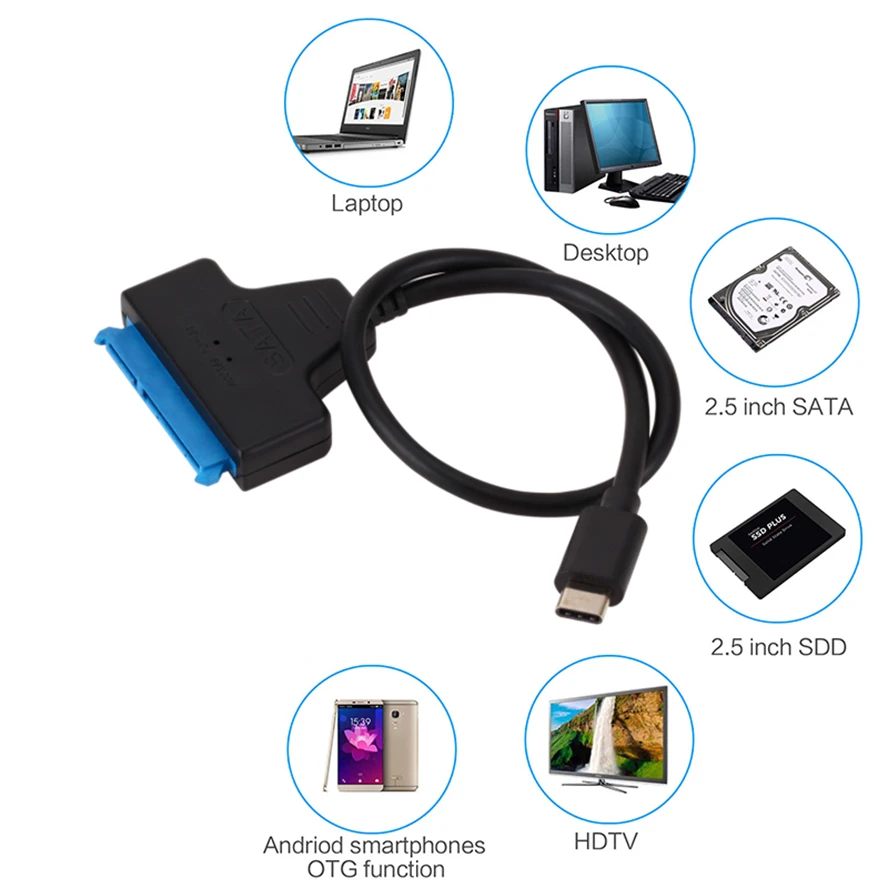 Convertitore USB 3.1 da USB C a SATA cavo adattatore USB 3.1 di tipo C per cavo disco rigido da 2.5 "SATA a tipo C SSD per disco rigido ad alta velocità