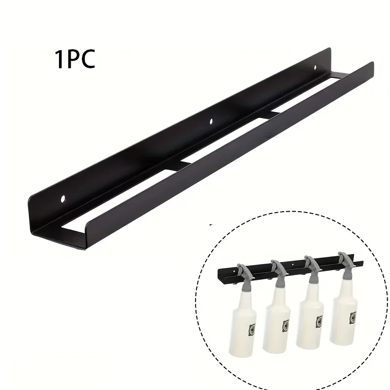 2D Wall-Mounted Black Iron Storage Rack with Multiple Compartments  Spray BottlesMetal Universal Detail Spray Bottle Holder
