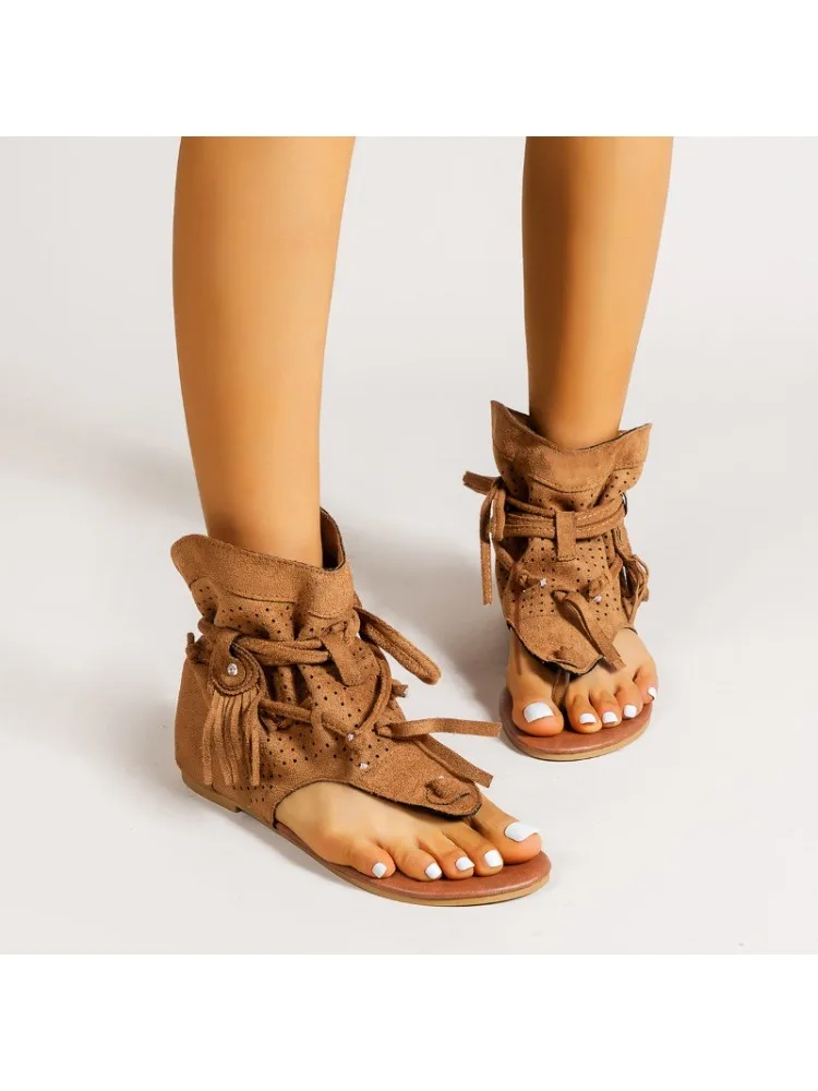 Sandales femme 2025 rétro gladiateur dames Clip orteil bottes Vintage décontracté gland Rome mode été femme chaussures pour femme nouveau