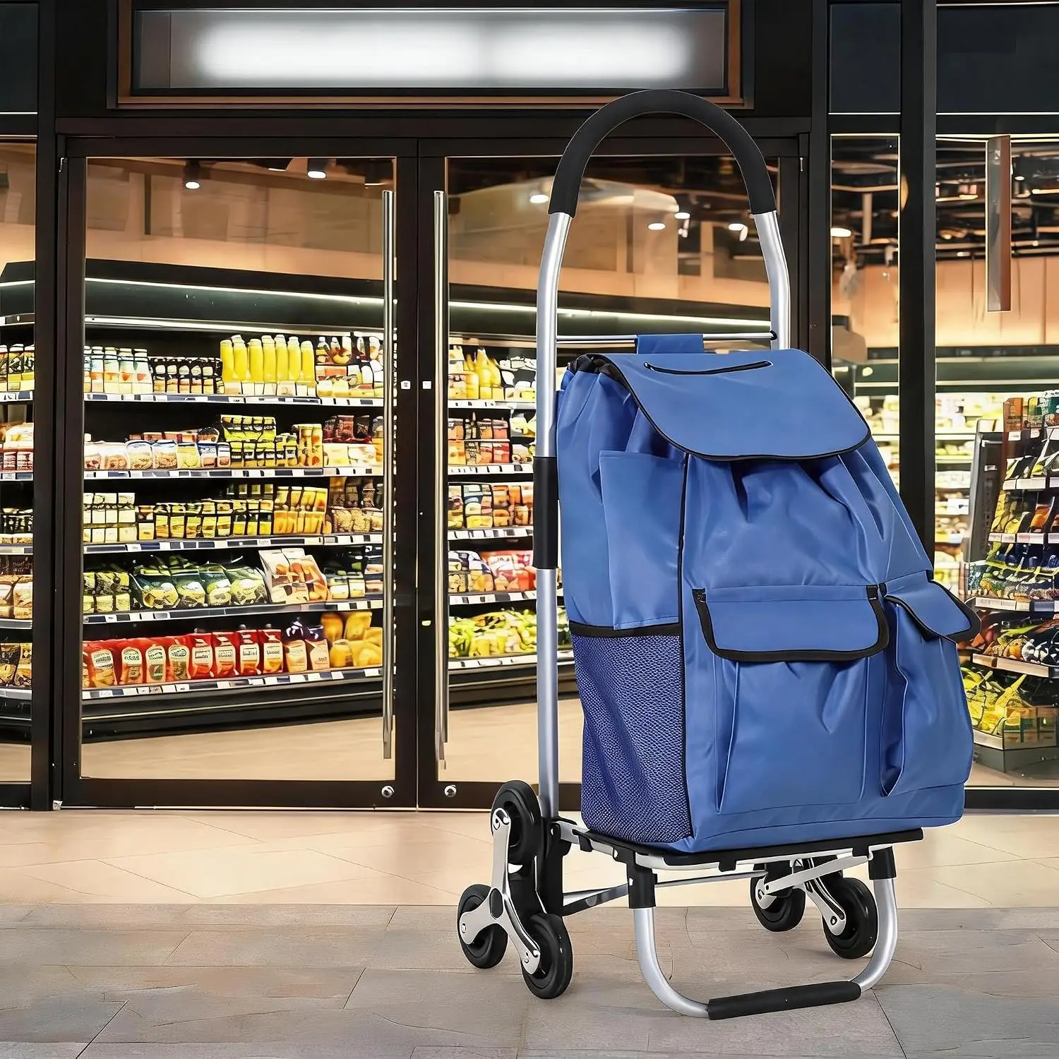 176 lbs Capacity 3-in-1 Folding Stair Climbing Hand Truck, Heavy Duty Convertible Dolly with 6 Wheels & 36L Oxford Cloth Bag, Aluminum Frame, Daily Style