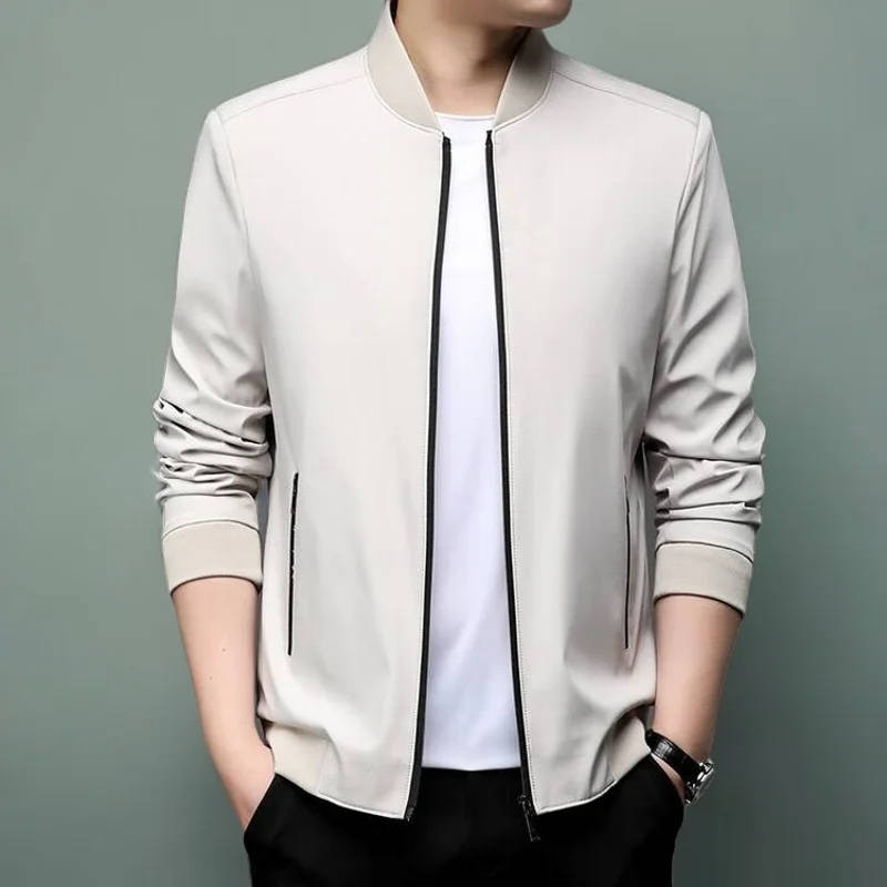 Jaket Pria Musim Semi Gugur Model Baru Kerah Baseball Tipis Kasual Longgar Ukuran Besar Gaya Urban Modis Tahan Angin dengan Ritsleting