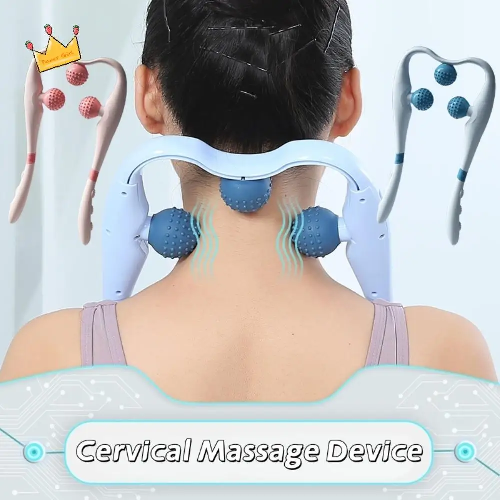 Vibration Cervical Massage Instrument Triple Balls Three-level Adjustment Neck Massager Roller Extended Handle Ergonomic