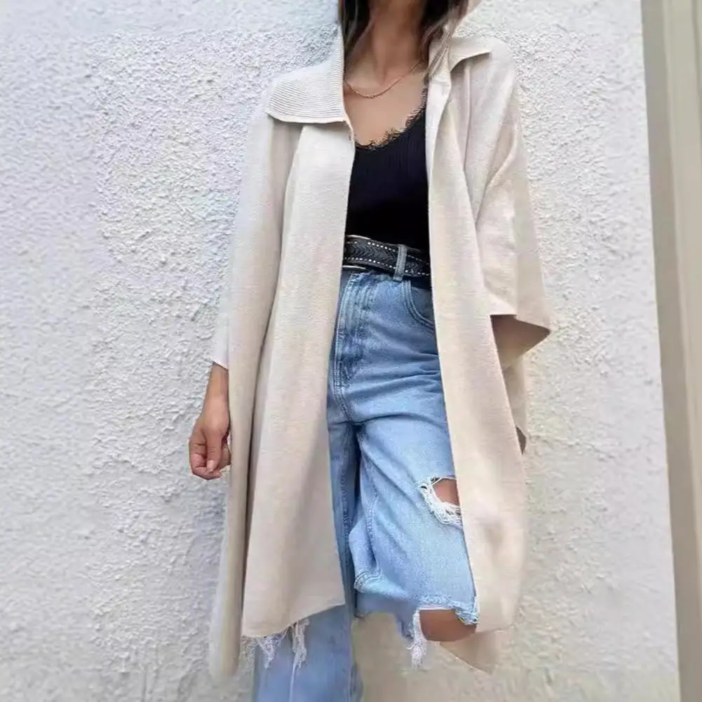 Fall Coat Elegant Irregular Hem Women's Cape Jacket with Dolman Sleeves Turn-down Collar Stylish Fall Spring Coat for Dating