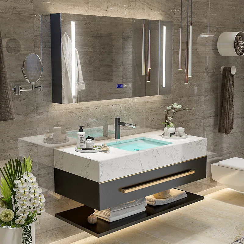 

Bathroom Washbasin Cabinet Vanity Set with Smart Lighting Mirror