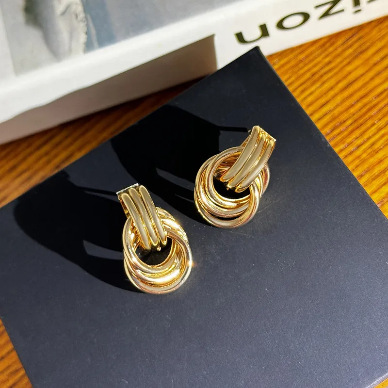 New Personalized Multi-layered Lines Earrings For Women High-end Metallic Style Geometric Circular Earrings Jewelry Accessories