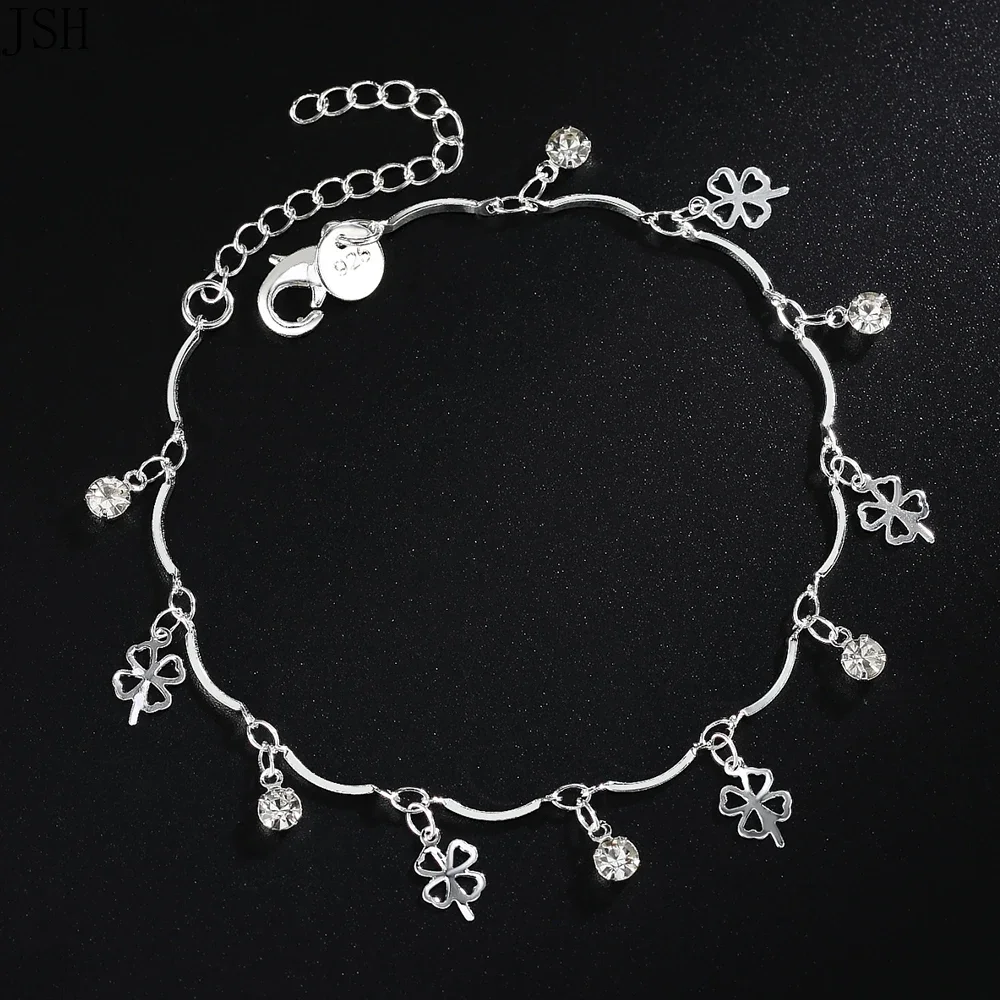 Wholesale 925 Silver Plated exquisite flower chain bracelet fashion charm Anklet wedding Cute women lady party gift LH034