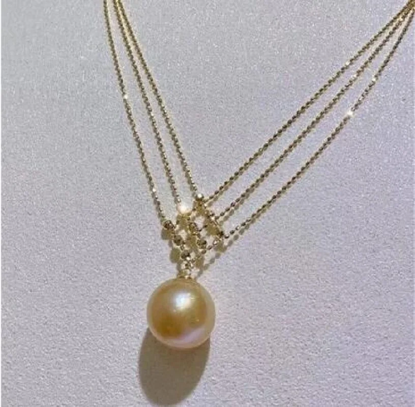 

CHARMING AAA+++ 10MM NATURAL SOUTH SEA GOLD STUD PEARL PENDANT NECKLACE 18"