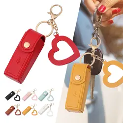 Mini Portable Key Bag Lipstick Lipstick Cosmetics Storage Bag With Mirror Leather Lip Balm Bag Keychain Holder Protective Cover