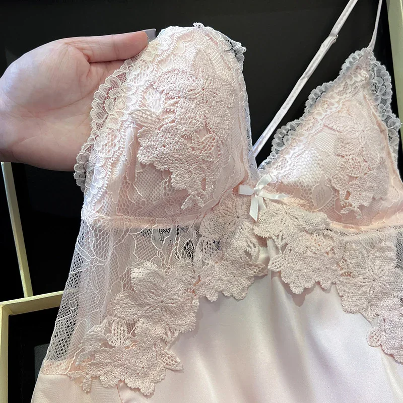 

Women Sleepwear Sexy Lace Trim Pijama Mujer Robe Suit Short Kimono Gown Vestido De Noiva Female Summer New Lingerie Nightdress