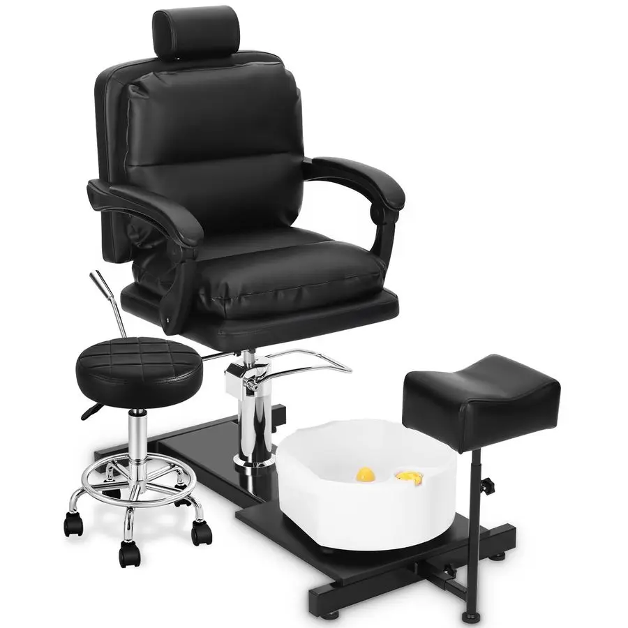 เก้าอี้นวดเท้าแบบไม่มีระบบประปา พร้อมอ่างแช่เท้าแบบพกพา ปรับระดับที่วางเท้าได้ และอ่างนวดเท้าแบบมีล้อเลื่อน