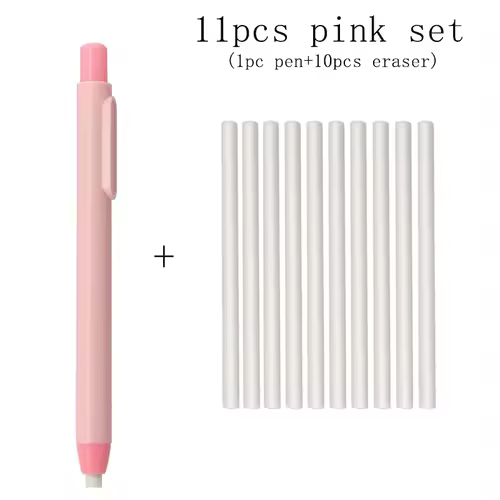 11Pcs/Set New Creative Pen Shape Press Type Pencil Eraser with Replaceable Core Sketching Painting Writing Erase Supplies - Image 8