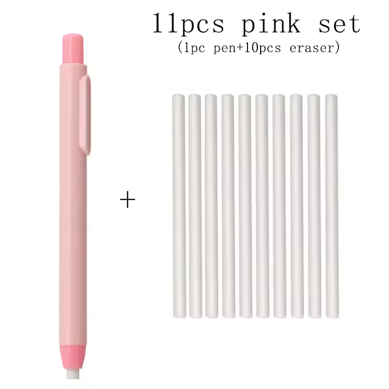 11Pcs/Set New Creative Pen Shape Press Type Pencil Eraser with Replaceable Core Sketching Painting Writing Erase Supplies - Image 8