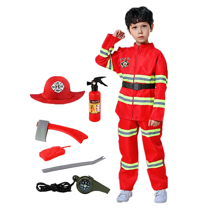 Kids Fire Costumes Boys Fire Chief Career Costume Includes Fire Toys Accessories Halloween Cosplay Costumes for Kids