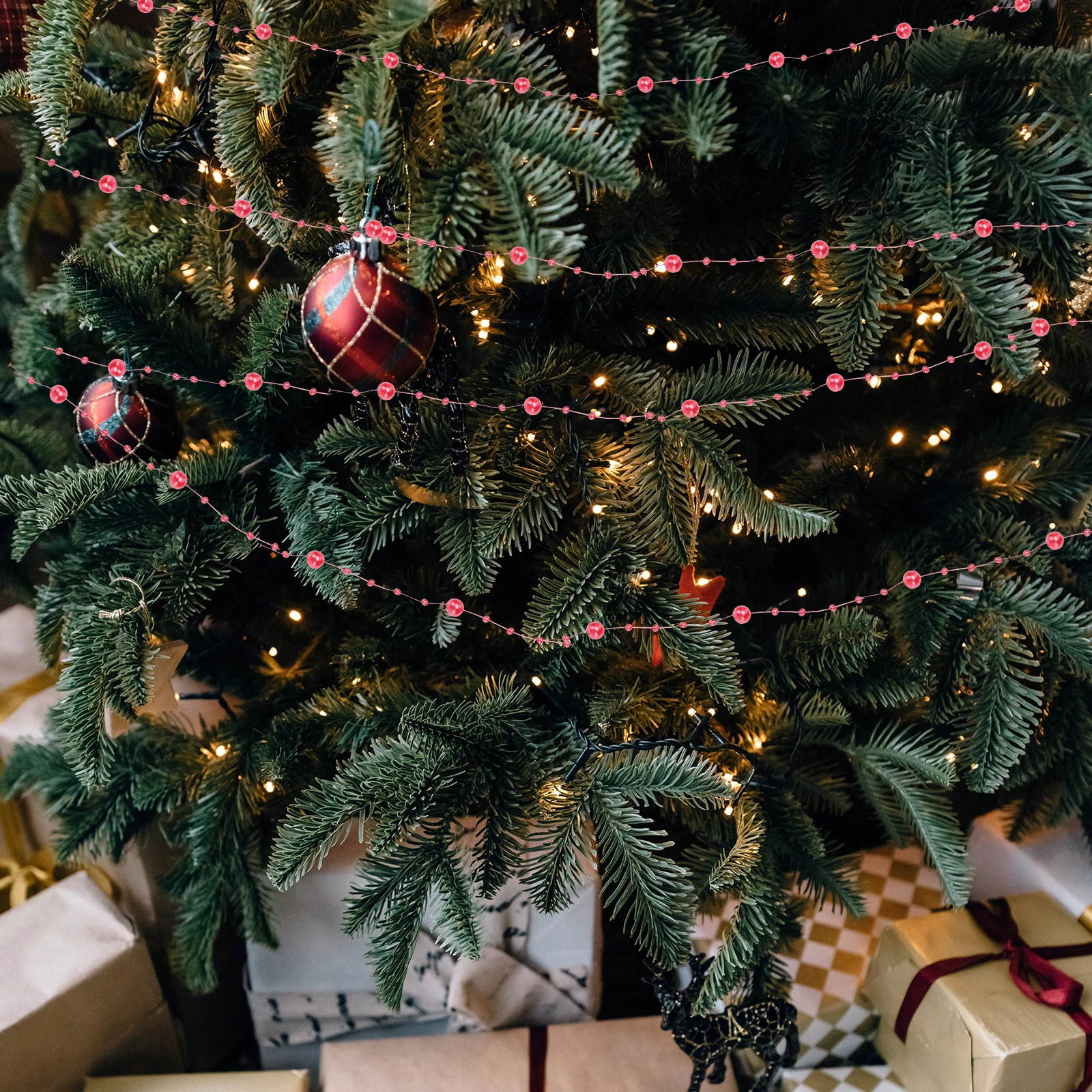 

DIY Beads Strand Plastic Light String Decor Christmas Tree Beads Chain Sparkling Xmas Decoration Craft Stage Photo Prop