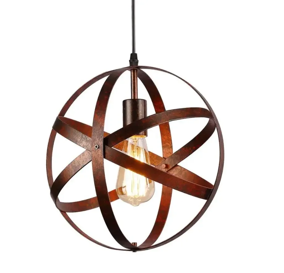 

RUT American country industrial retro Pendent Lamp wrought iron black globe chandelier ring restaurant lamps