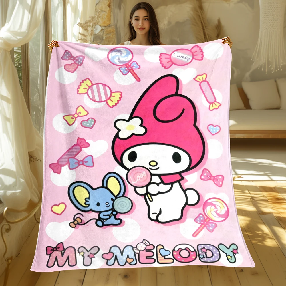 Melody Sanrio Cute Cartoon HD Printing Print Blanket.Oversized Sofa Soft Blanket Soft Warm Flannel Blankets Gift Household Items