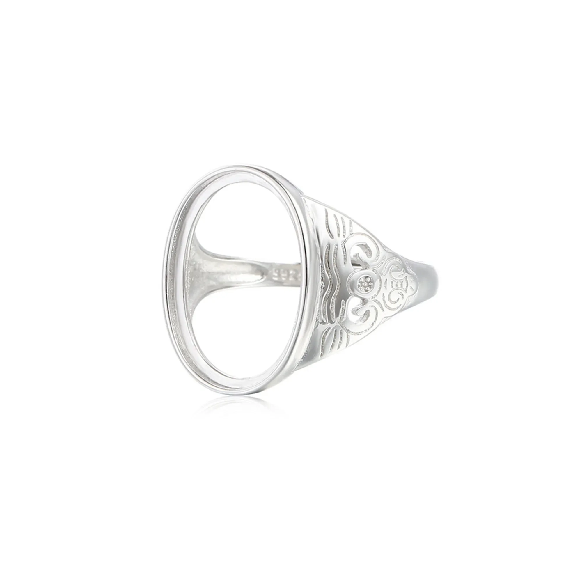 

Men's Ring Blank for 13x18mm Oval Cabochons White Gold Plated 925 Silver Adjustable Ring Setting